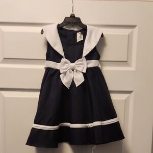 (3 ITEMS FOR $25)Rare Editions Navy Dress with White Bow Size 4